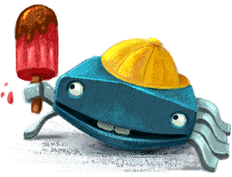 Cartoon image of MSOP smiling and wearing her yellow ball cap holding an ice cream treat.